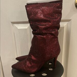 Red Wine Rhinestone Boots Size 12